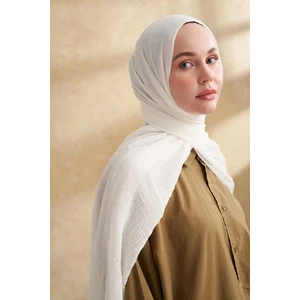 Müslin Yaprak Desen Şal 3351-69 Ekru