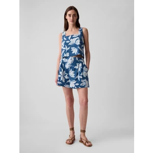 Kadın Mavi 4'' High Rise Keten Karışımlı Şort