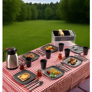 33 Parça 6 Kişilik Gri Renkli Organizerli Taşıma Kutulu Piknik Seti