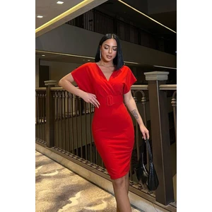 Kemer Detaylı Scuba Krep Elbise