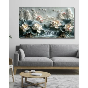 Trade Ays Kabartma Görünümlü Lotus Kanvas Tablo 80 x 100 Çerçevesiz Modern Duvar Dekoru