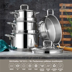 Diamond Strainer 8 Parça Tencere Seti Çelik Saplı DİA-6572