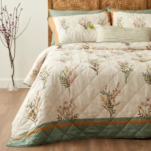 Flores Kapitoneli Çok Amaçlı Çift Kişilik Yatak Örtüsü Seti (240X220 Cm)