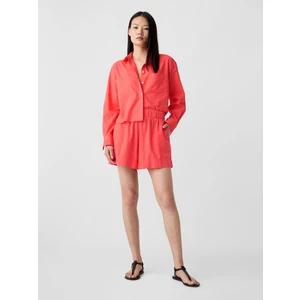 Kadın Kırmızı Pull-On Keten Karışımlı Şort