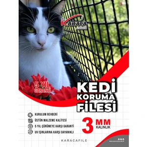 Kedi Balkon Güvenlik Filesi – 1.5 M Yükseklik | Metreyle Kesim | 3 mm Ip, 3.5x3.5 cm Göz Aralığı + Montaj Aparatları (Siyah)