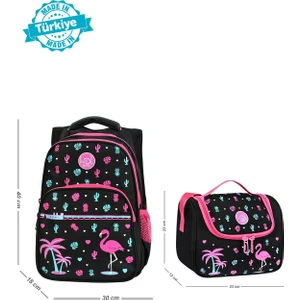 Lisanslı Flamingo Desenli Ilkokul Sırt Çantası ve Flamingo Desenli Termal Beslenme Çantası