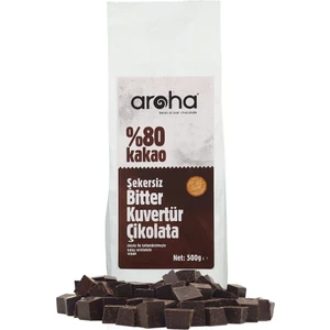 %80 Kakao Şekersiz Bitter Kuvertür Çikolata - Stevia ile Tatlandırılmıştır - 500 g
