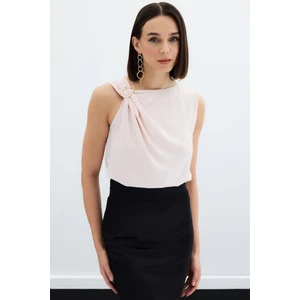 Tek Omuz Detaylı Bluz - Pudra