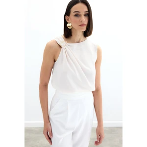 Tek Omuz Detaylı Bluz - Bej