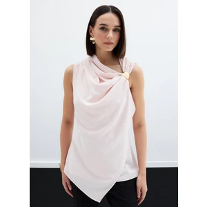 Tek Omuz Aksesuarlı Bluz - Pudra