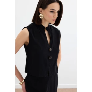 Süs Düğme Detaylı Bluz - Siyah