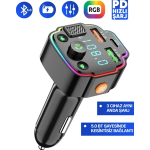Transmitter Bluetooth Fm Araç Kiti Kolay Bağlantı Araba Müzik Mp3 Çalar Oto Çakmaklık Hızlı Şarj
