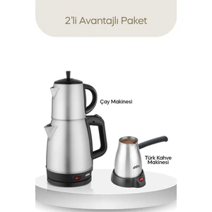Inox Çaycı ve Elektrikli Türk Kahvesi Makinesi Seti