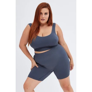 Kadın Büyük Beden Fitilli Yüksek Bel Toparlayıcı Antrasit Biker Tayt Günlük Kullanım İçin