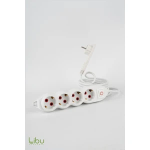 Libu Electric 4'lü Priz İnce Fişli Topraklı Kablolu LED Anahtarlı 2 Metre-Beyaz