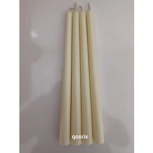 Qosrix 4'lü Açık Krem Şamdan Soya Mumu Soya Doğal Pudra Kokulu Uzun Çubuk Konik Mum Dekoratif