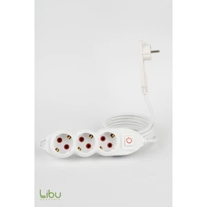 Libu Electric Üçlü Priz Ince Fişli, Topraklı, Kablolu, LED Anahtarlı, 2 Metre-Beyaz