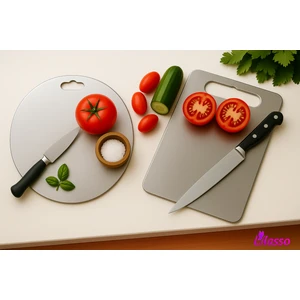 Paslanmaz Çelik 2'li Mutfak Kesme-Doğrama Tahtası -Yuvarlak ve Dikdörtgen (Antibakteriyel)