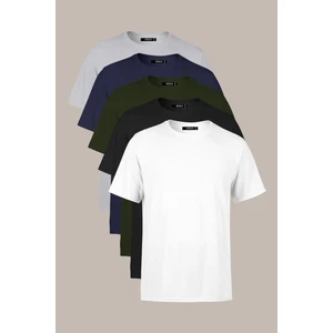 Erkek Çok Renkli T- Shirt Regular Fit Rahat Kesim Bisiklet Yaka 5'li Basic Tişört Paketi