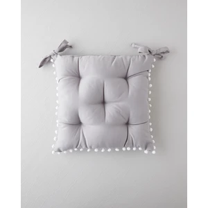 Puff Ponponlu Tekli Sandalye Minderi 40X40 cm Açık Gri