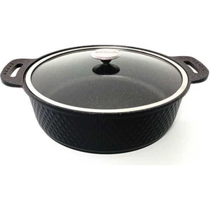 Trıana - 3631 - 2 Parça Biogranit Döküm, Ağır Üstün Kaliteli ve Şık Tasarımlı, 30 cm - 5,3 Litre, Karnıyarık, Pilav Tenceresi Siyah Gövde, Platin Detay