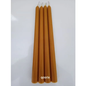 Qosrix 4'lü Hardal Sarısı Şamdan Soya Mumu Soya Doğal Vanilya Kokulu Uzun Çubuk Konik Mum Dekoratif