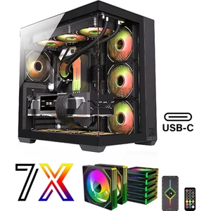 Mirage Tuş ve Kumanda Kontrolcülü 7x120 mm Gerçek ARGB Fanlı (Psu Yok) Gaming Boş Akvaryum Bilgisayar Kasası
