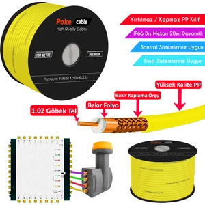 Dış Mekan Pp Anten Kablosu Gold Rg6/u4 64TEL 1.02 Sarı 100MT Poke PK-1473