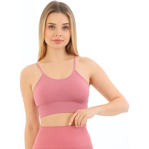 Ince Ip Askılı Fitilli Pedli Crop Büstiyer 5702 Pembe