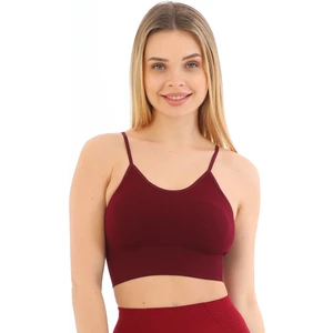 Ince Ip Askılı Fitilli Pedli Crop Büstiyer 5702 Bordo