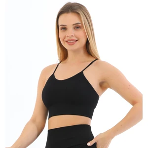 Ince Ip Askılı Fitilli Pedli Crop Büstiyer 5702 Siyah