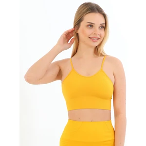 Ince Ip Askılı Fitilli Pedli Crop Büstiyer 5702 Sarı