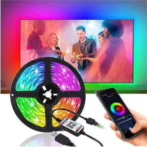 Bluetoothlu Rgb Led Işıklı Şerit Aydınlatma Tv Arkası App Kontrol Müziğe Duyarlı Slikonlu - 3 Metre