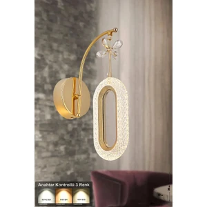 Alfa Tekli Gold Kristal Taşlı Aplik 3 Renk Modu