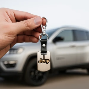 Jeep Logolu Krom Deri Oto Araba Anahtarlık