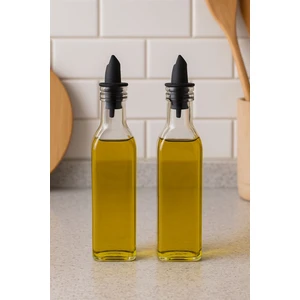 2'li  Arya Şeffaf Cam Silikon Tıpalı Yağdanlık Sirkelik 23 cm 250 Ml