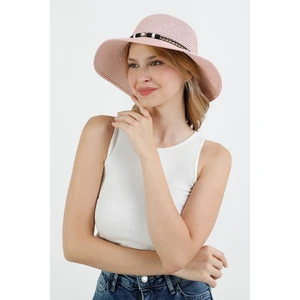 Deri Detaylı Boncuklu Hasır Şapka