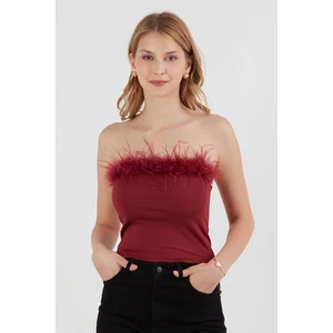 Basic Tüylü Straplez Crop Bluz