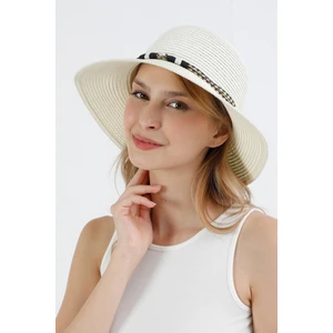 Deri Detaylı Boncuklu Hasır Şapka