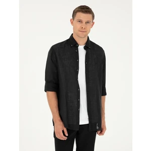 Erkek Siyah Slim Fit %100 Keten Gömlek 50284823-VR046