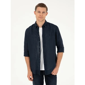 Erkek Lacivert Regular Fit %100 Keten Gömlek 50284823-VR033