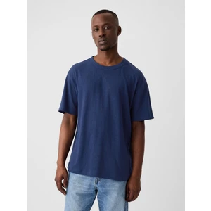 Erkek Koyu Mavi Keten Karışımlı T-Shirt