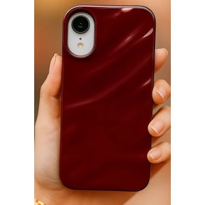 Apple iPhone Xr Kılıf Parlak Kabartmalı Dalga Tasarımlı Desenli Mürdüm Darbe Emici Silikon Kapak