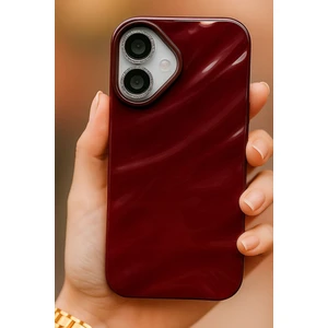 Apple iPhone 16 Kılıf Parlak Kabartmalı Dalga Tasarımlı Desenli Mürdüm Darbe Emici Silikon Kapak
