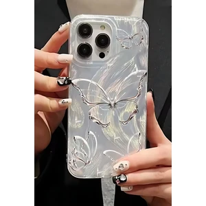 Apple iPhone 12 Pro Max Kılıf Parlak Hologramlı Kelebek Desenli Darbe Emici Kamera Korumalı Silikon