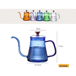 - Cam Borosilikat Kettle Ibrik 600 ml Ateşe Dayanıklı Mavi Pitcher