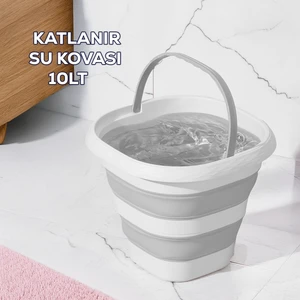 1175 Damla Katlanabilir Silikon Su Kovası 28X30CM Banyo Balkon Temizlik Kovası - 10 Lt Gri Beyaz