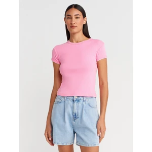 31750 Kontrast Kısa Kollu Tshirt-Pembe