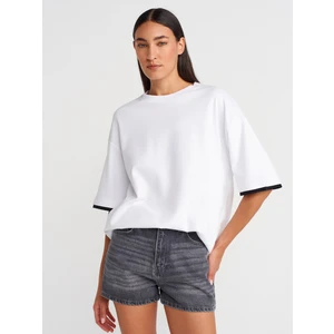 31894 Çift Görünümlü Oversize T-Shirt-Beyaz