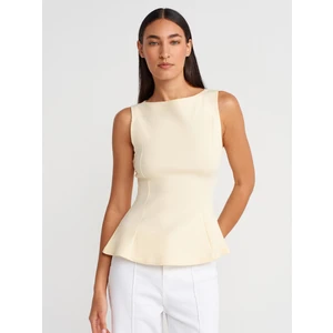 21001 Kayık Yaka Peplum Top-Açık Sarı